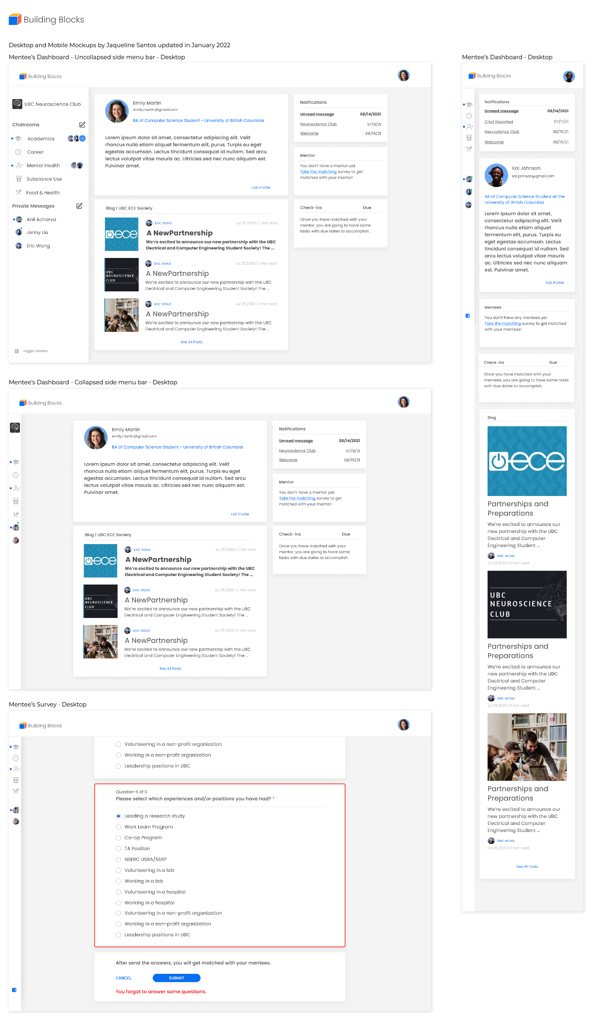 Building blocks Mentees Dashboard