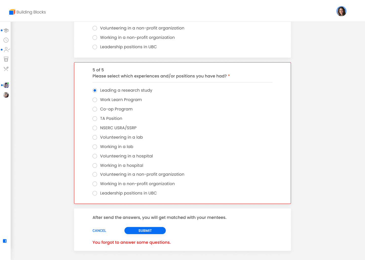 Building Blocks Survey Mockup Error