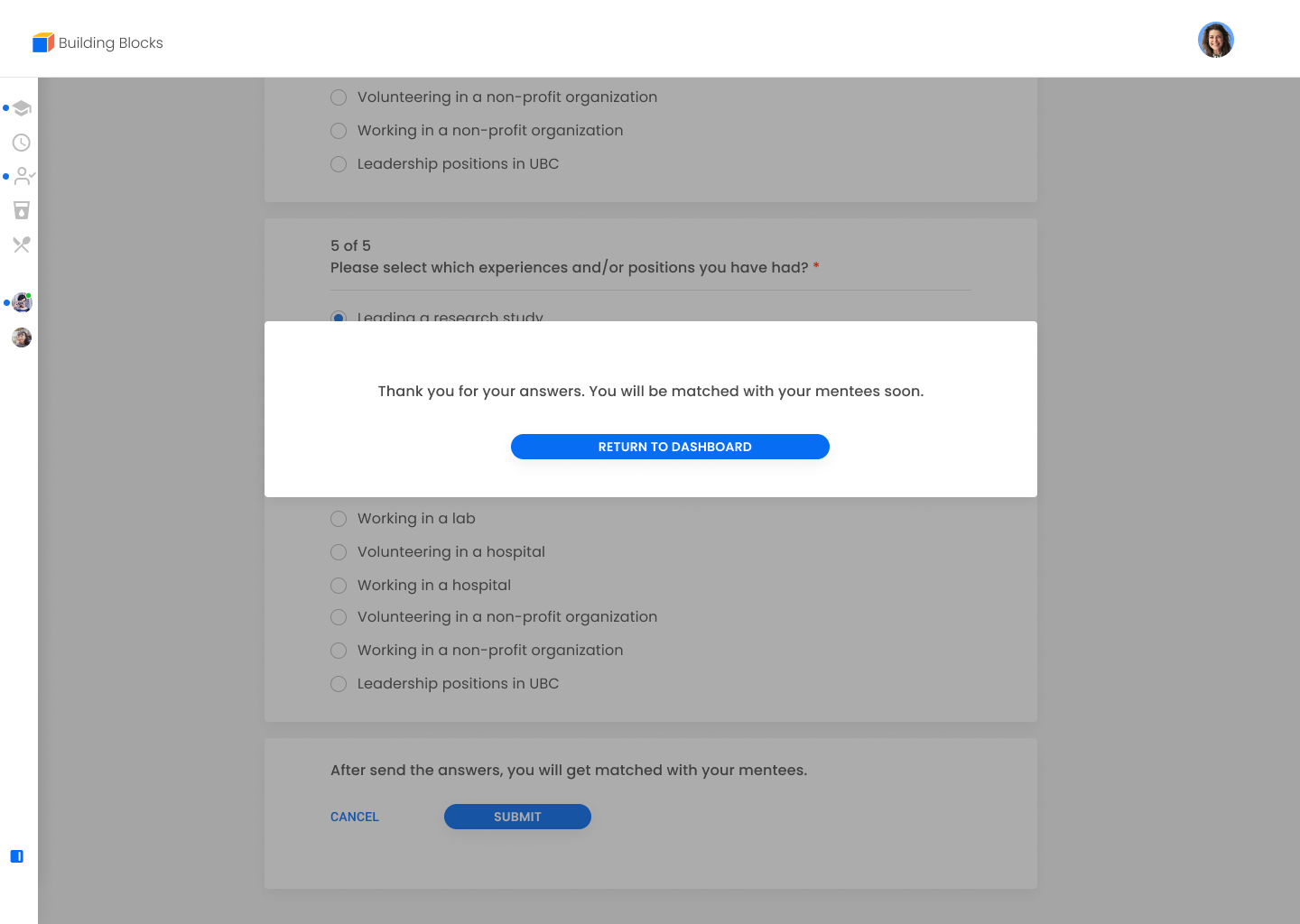Building Blocks Survey Confirmation Mockup
