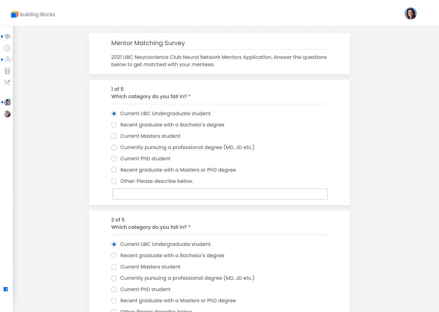 Building Blocks Survey Mockup