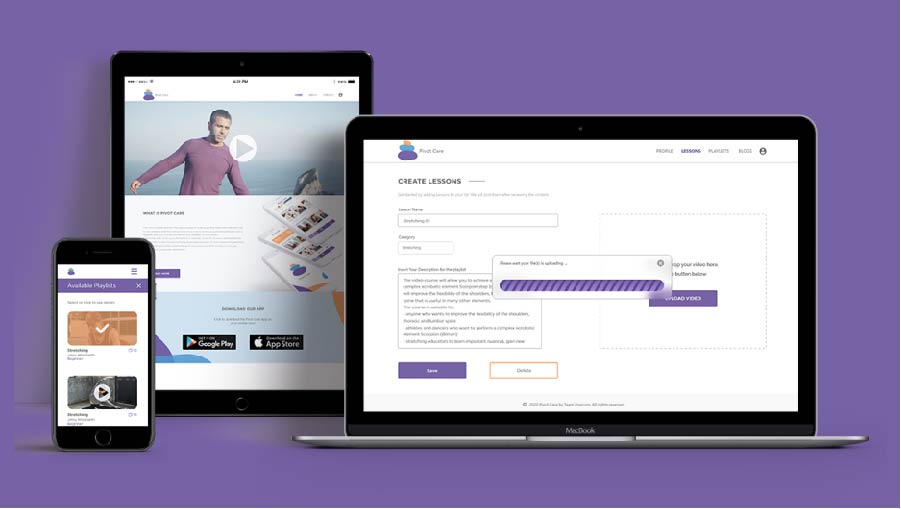 Pivotcare responsive mockups in laptop, smartphone and tablet