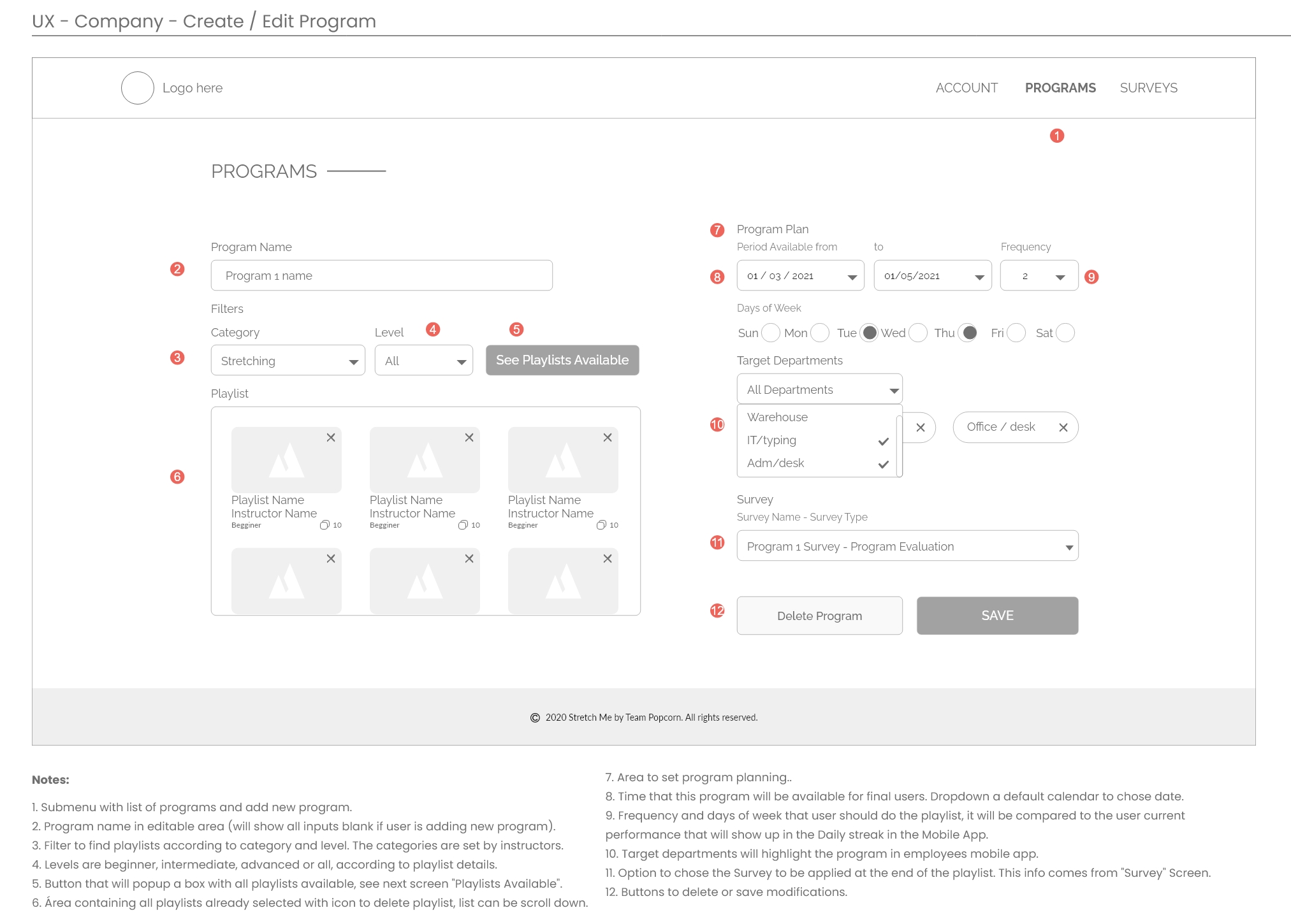 Pivot Care wireframe for company program