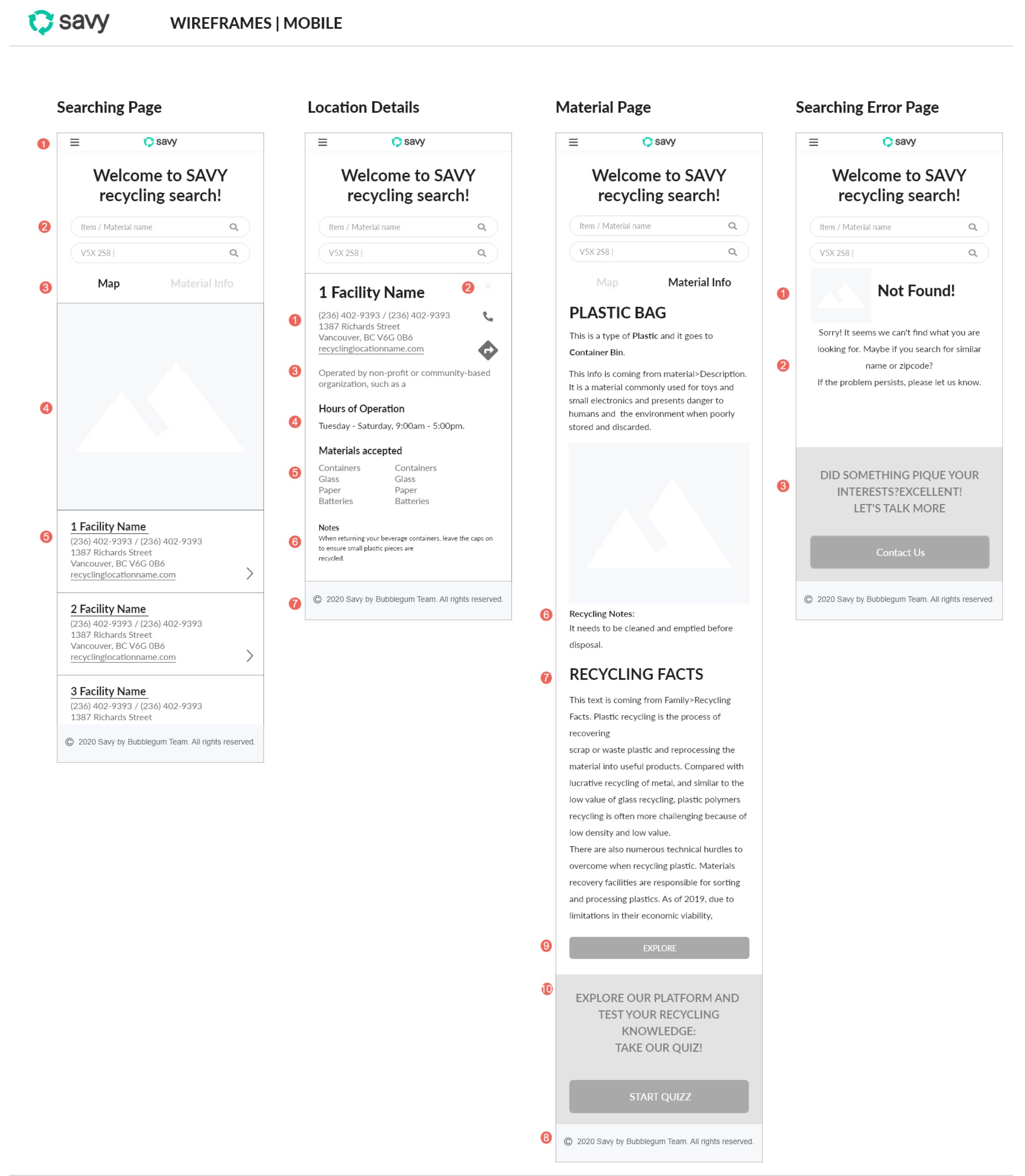 Savy mobile wireframe sample