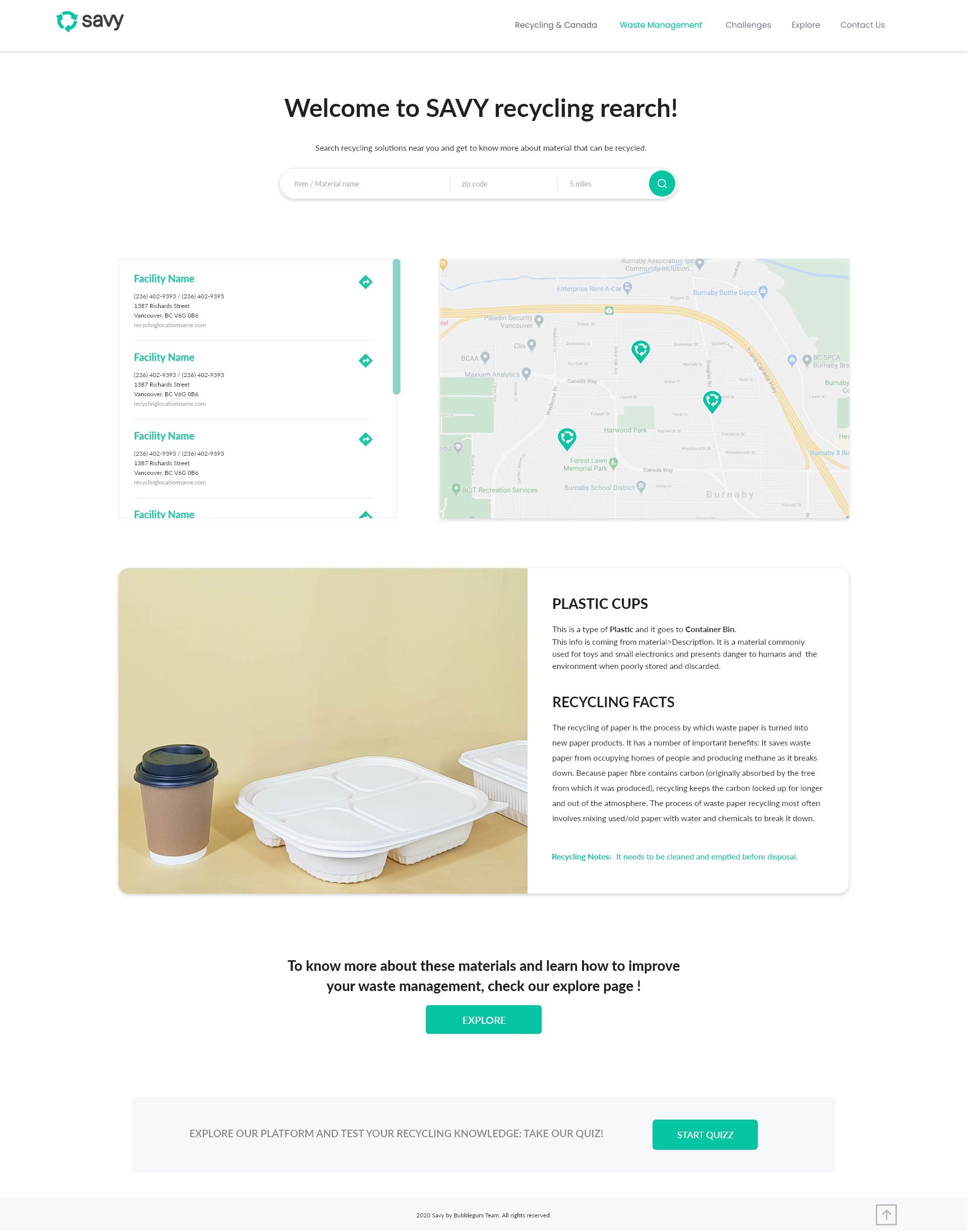 Savy waste management page mockup
